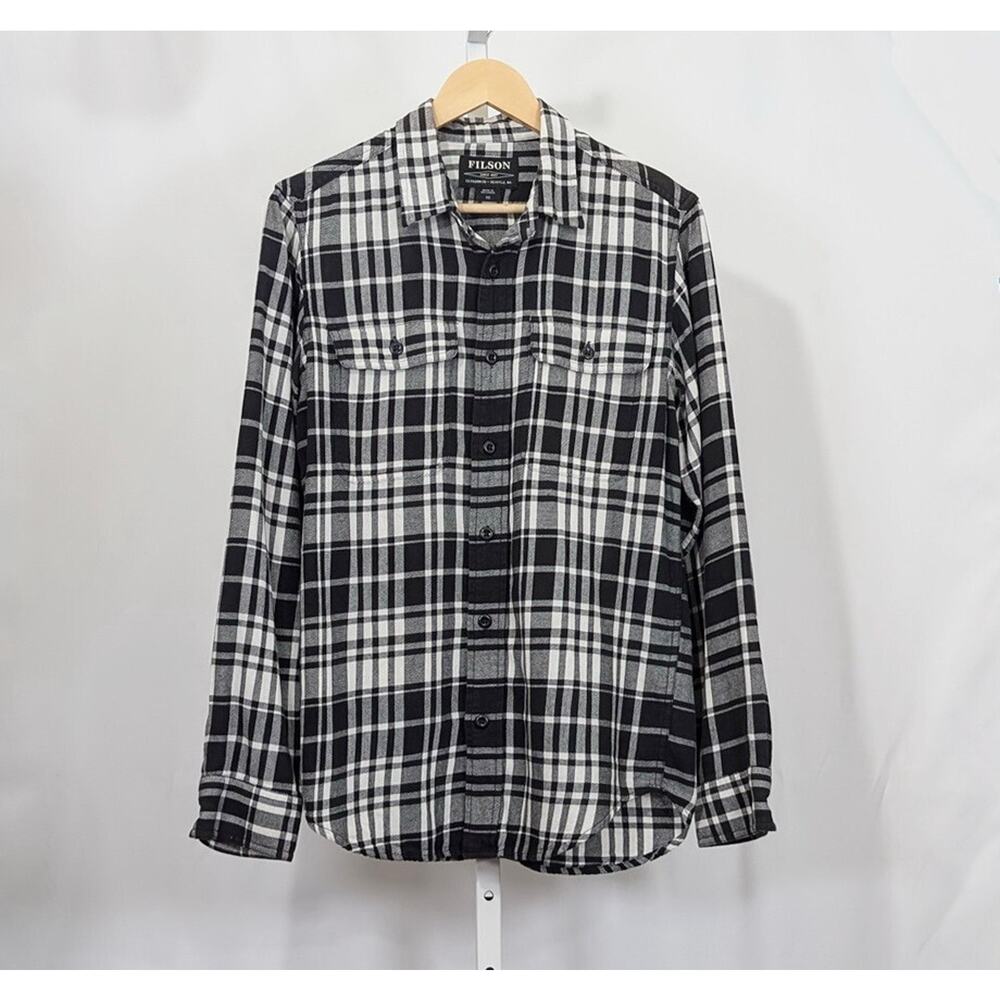 Filson Shirt Black Cream Plaid Cotton Scout Men's Size XS